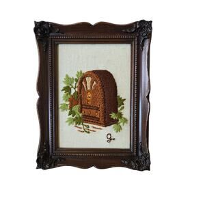 Vintage Crosstitch Embroidery 9X7 Framed Art Radio Signed